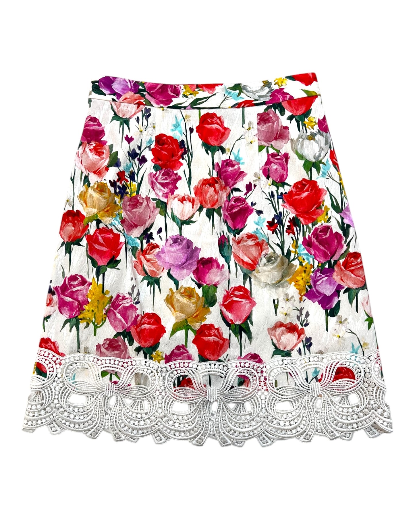 Vintage 2009 Blumarine Floral Knee-Length Skirt with Bow Details