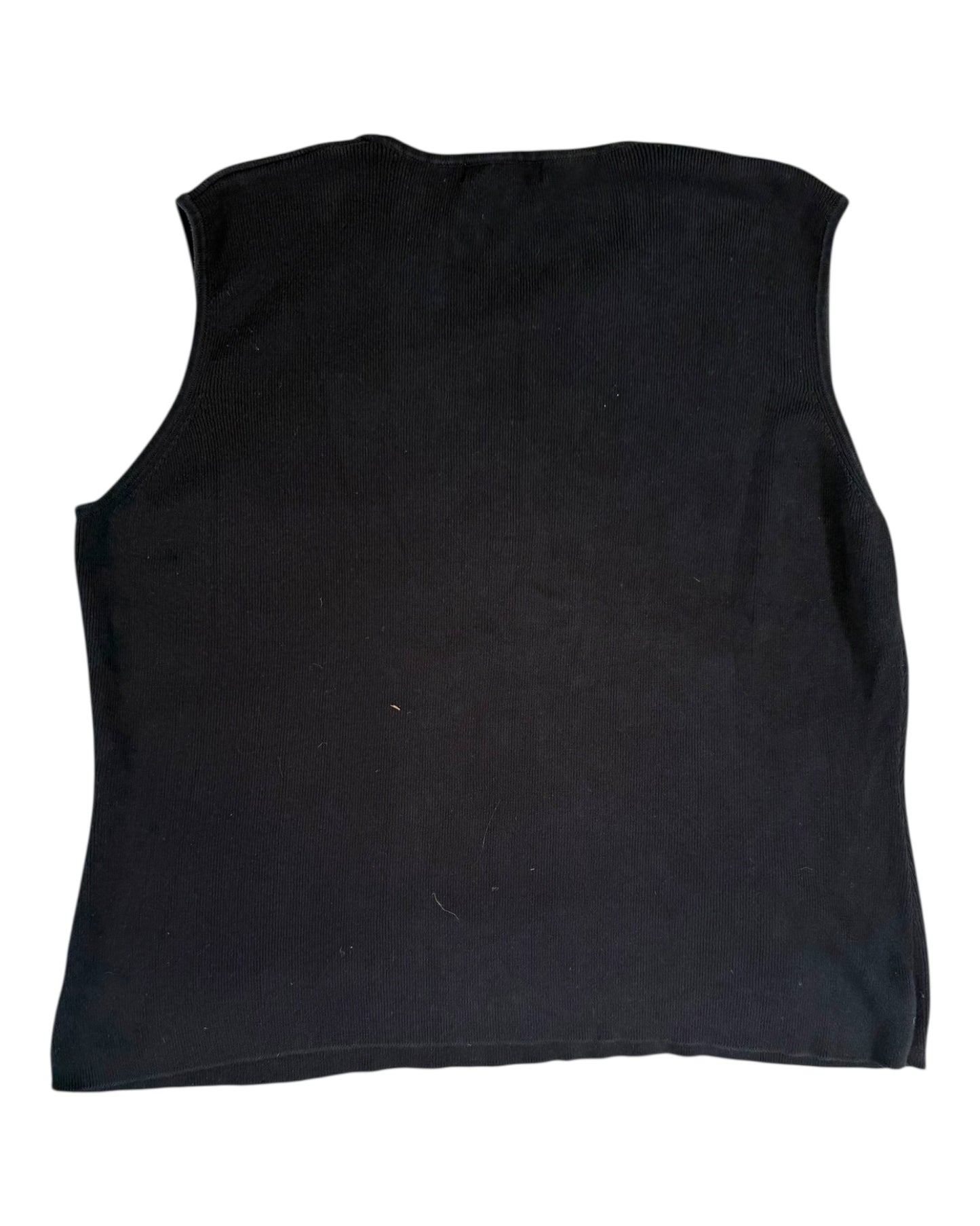 Vintage Black Knit Tank Top with Sequin Hearts