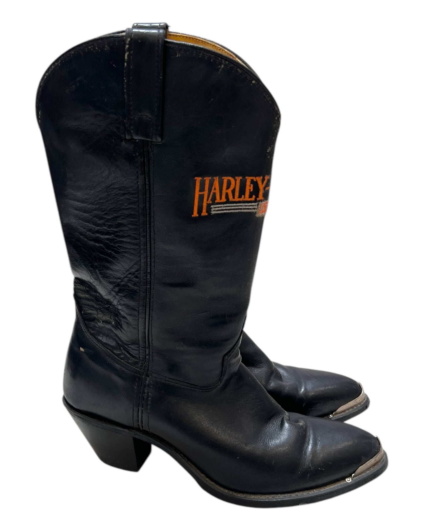 Vintage Harley Davidson Metal-Toe Black Cowboy Boots