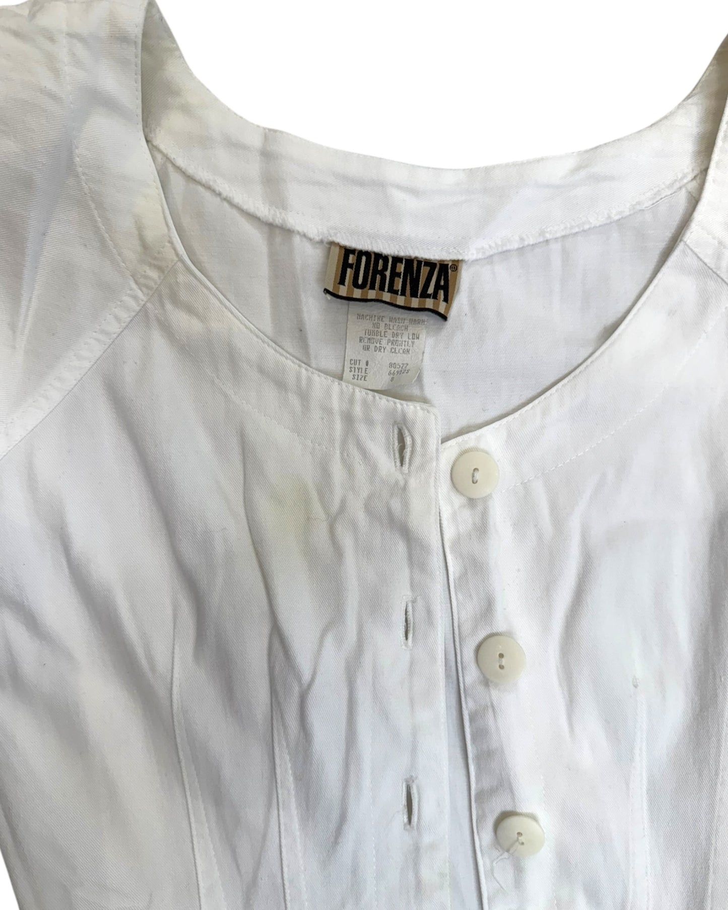 Vintage 1980 Forenza White Cotton Shirt Dress