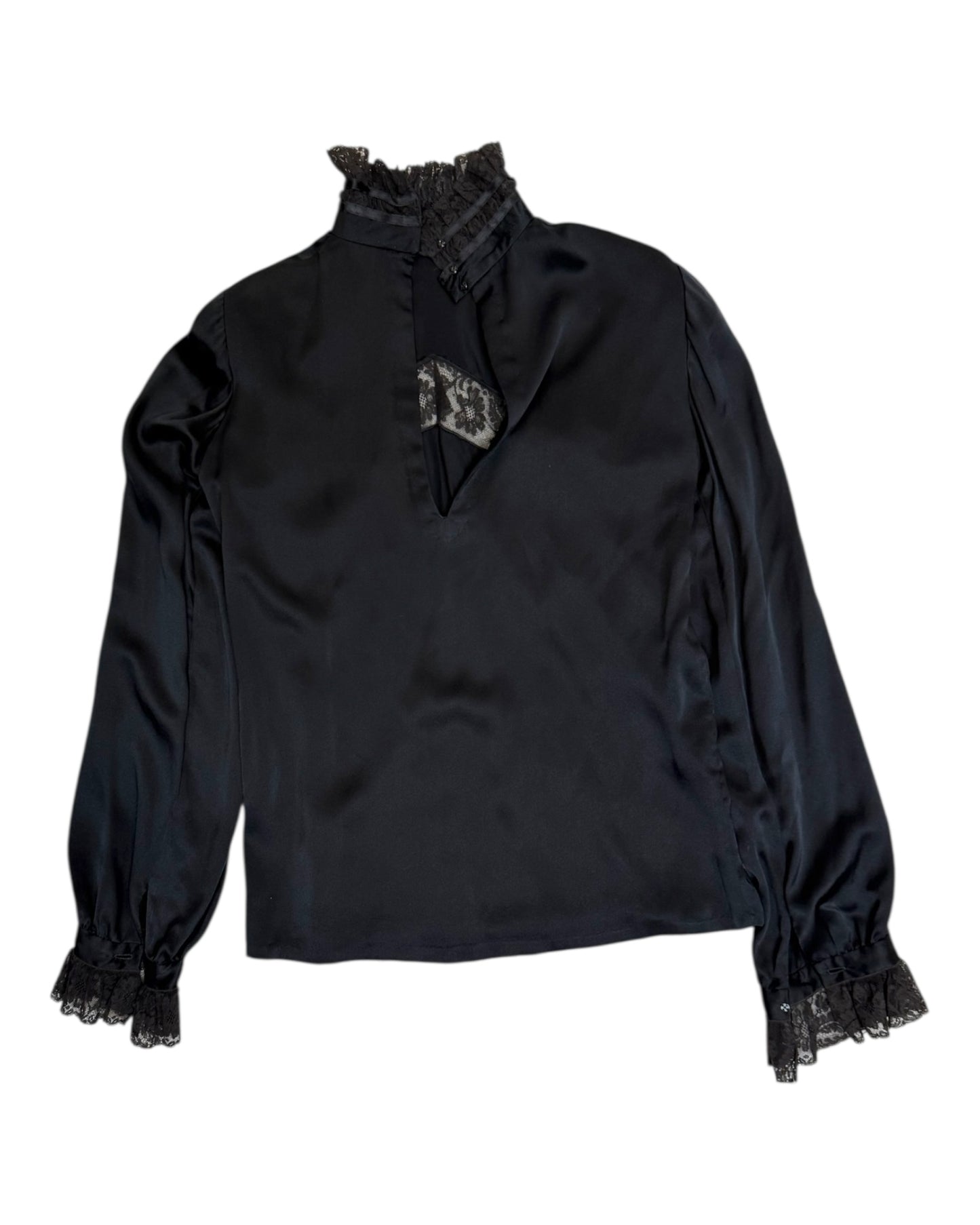 Vintage Black Lace Silk Blouse