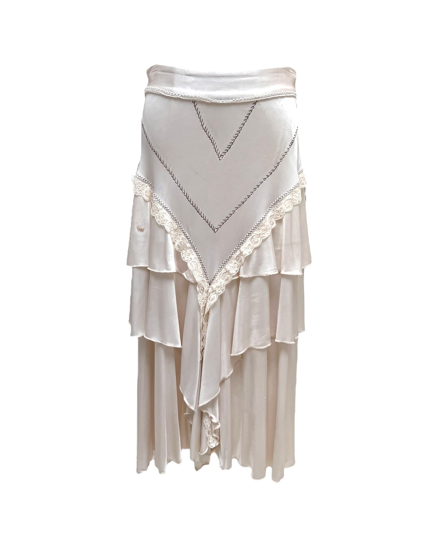 Vintage Roberto Cavalli Tiered Ecru Midi Skirt