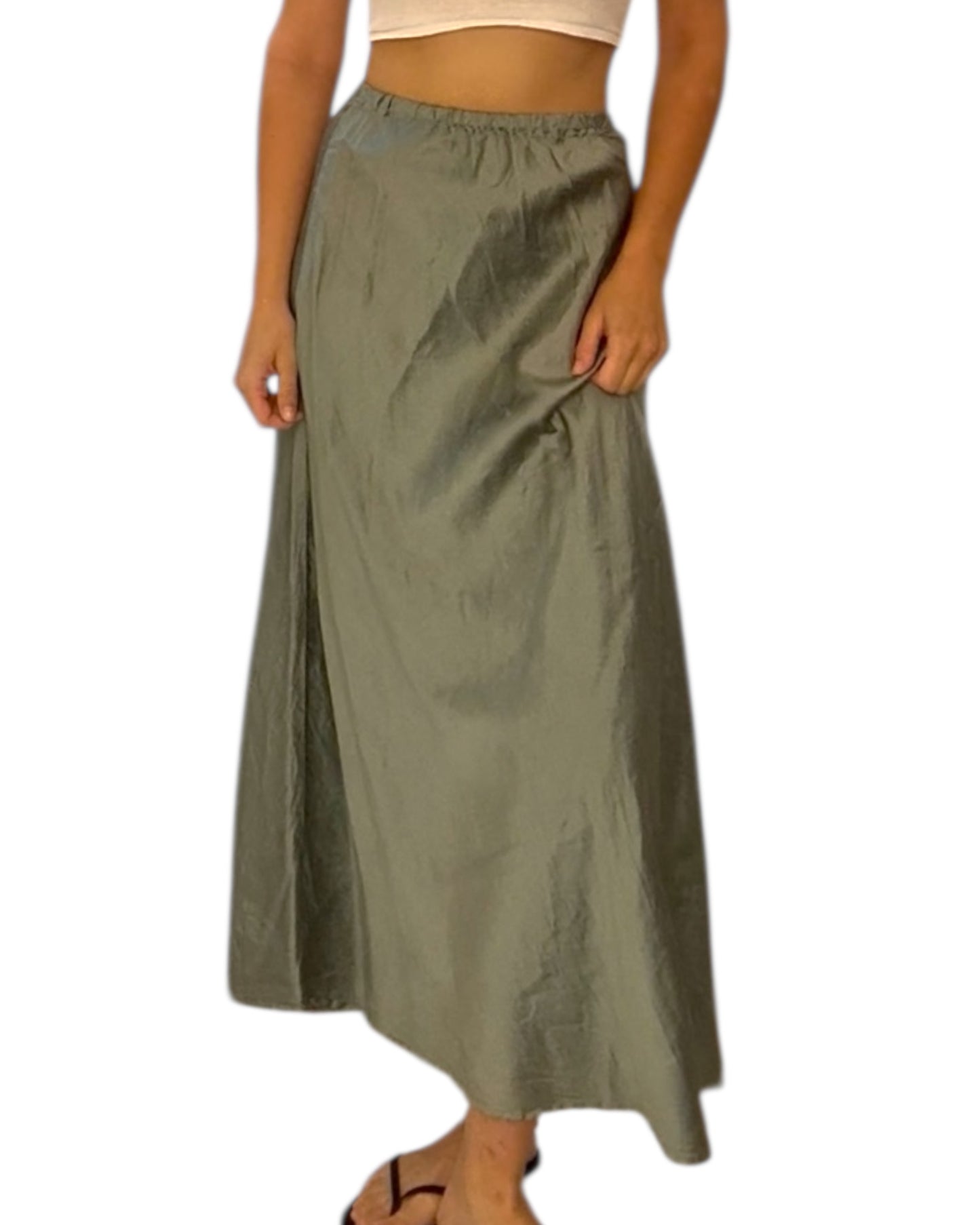 Vintage Silvery Green Silk Maxi Skirt