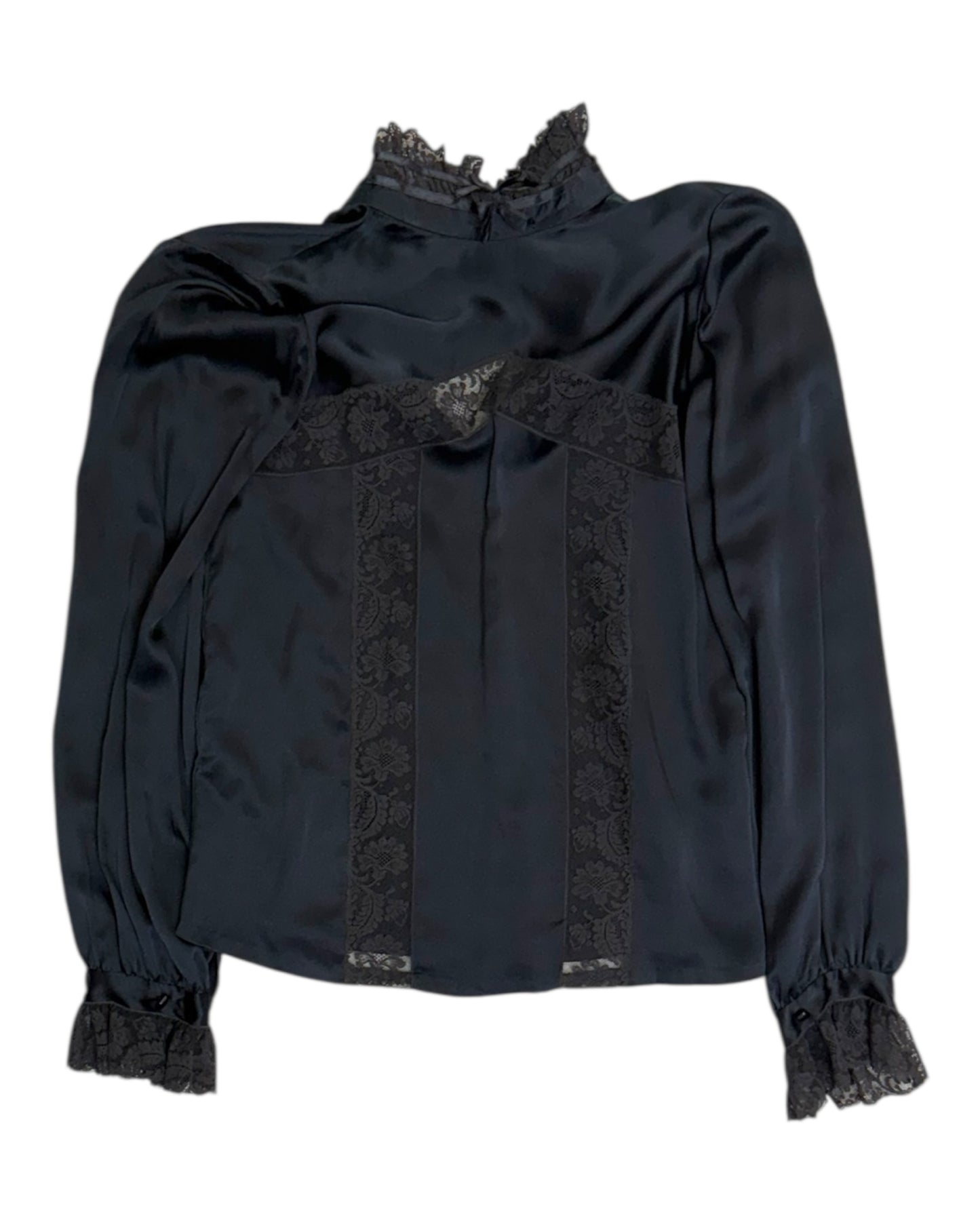 Vintage Black Lace Silk Blouse