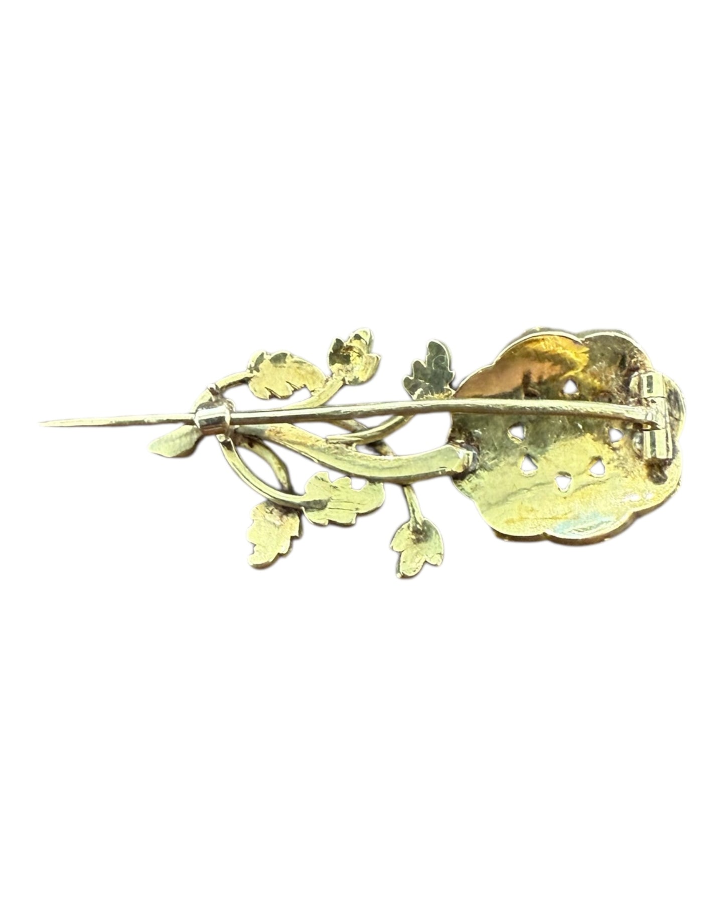 Vintage Gold Rose with Ruby Red Crystal Pin