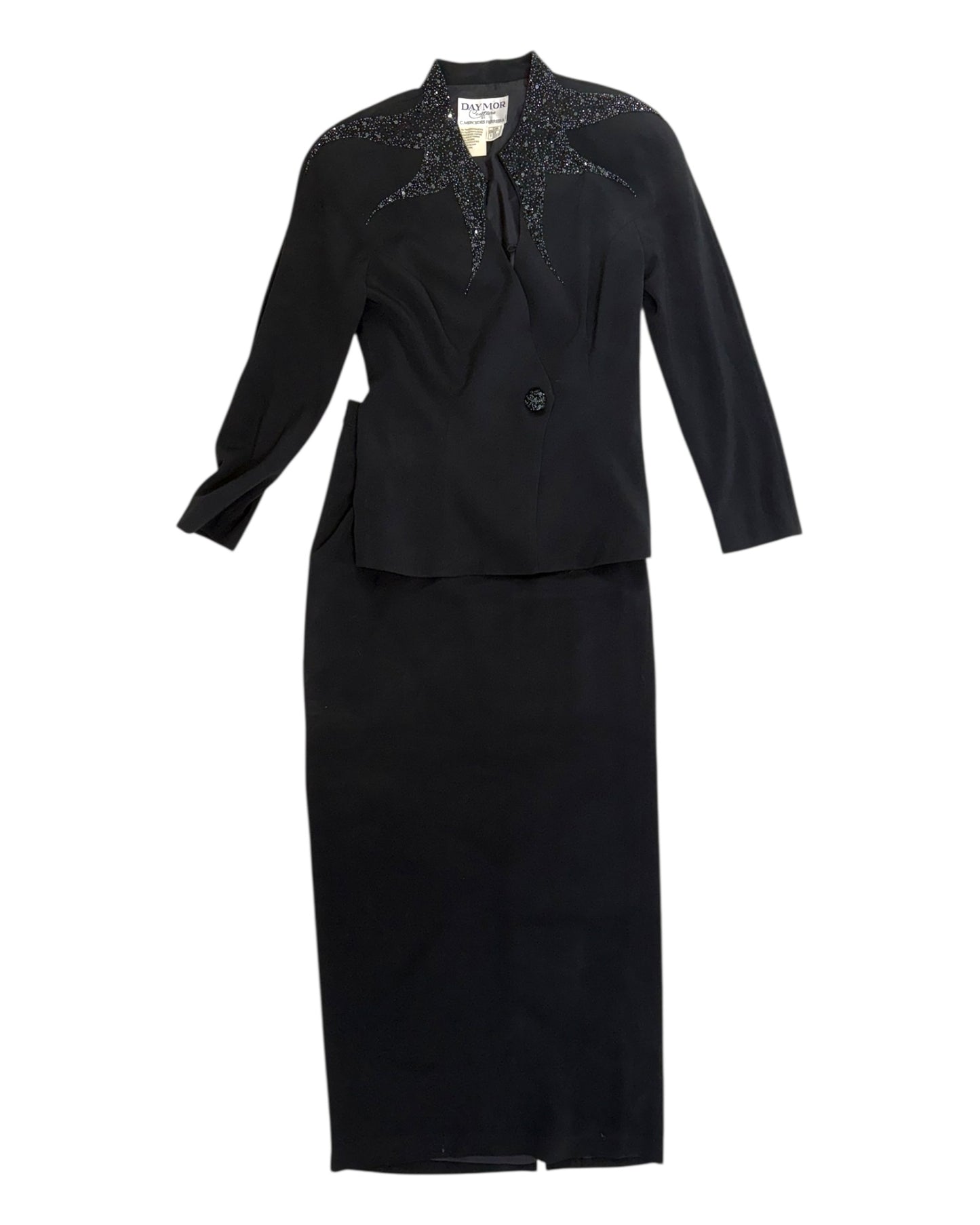 Vintage Black Beaded Skirt Suit