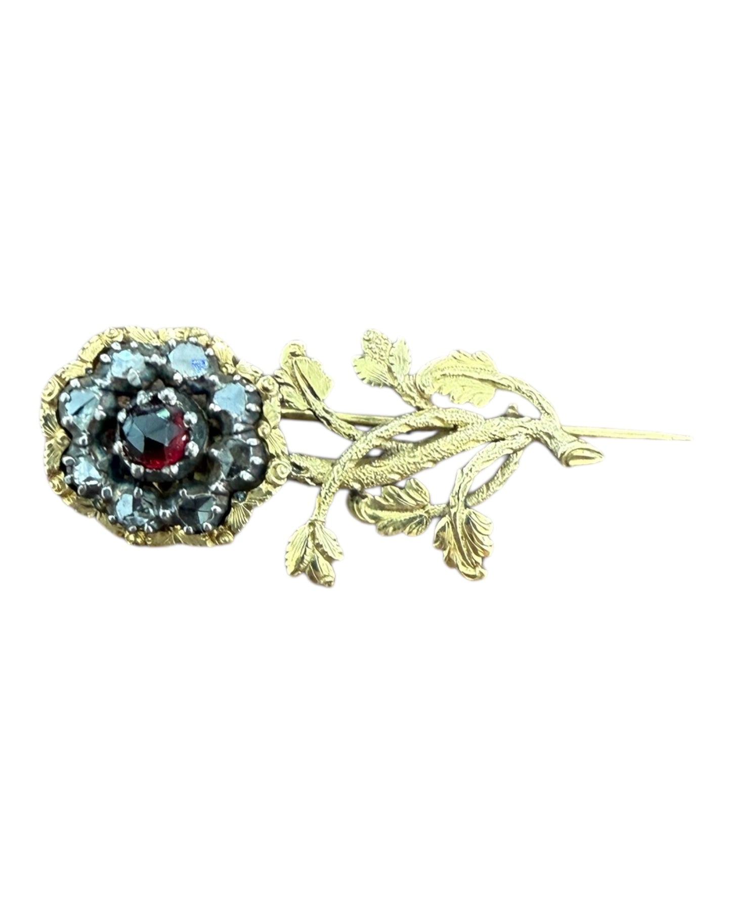 Vintage Gold Rose with Ruby Red Crystal Pin
