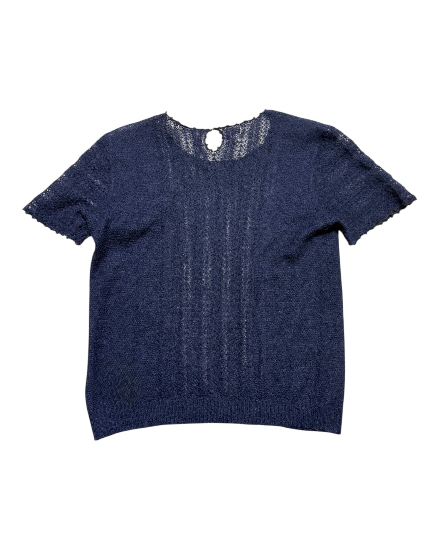 Vintage Navy Blue Knit Short Sleeve Sweater