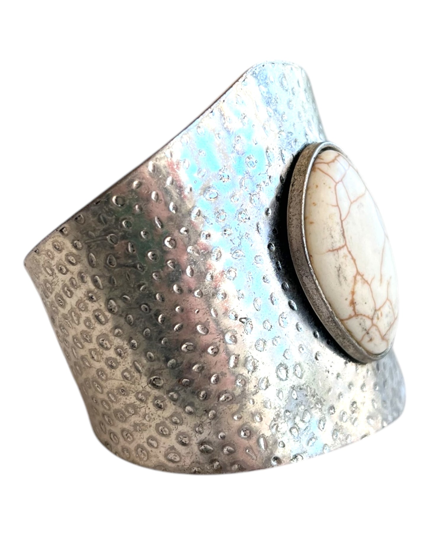Vintage Silver and White Stone Cuff Bracelet