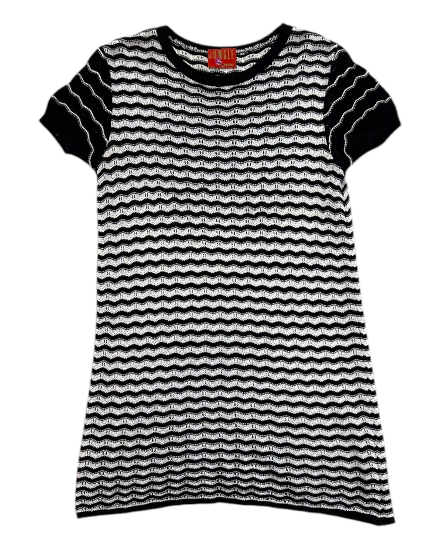 Vintage 1990s Kenzo Black and White Knit Mini Dress