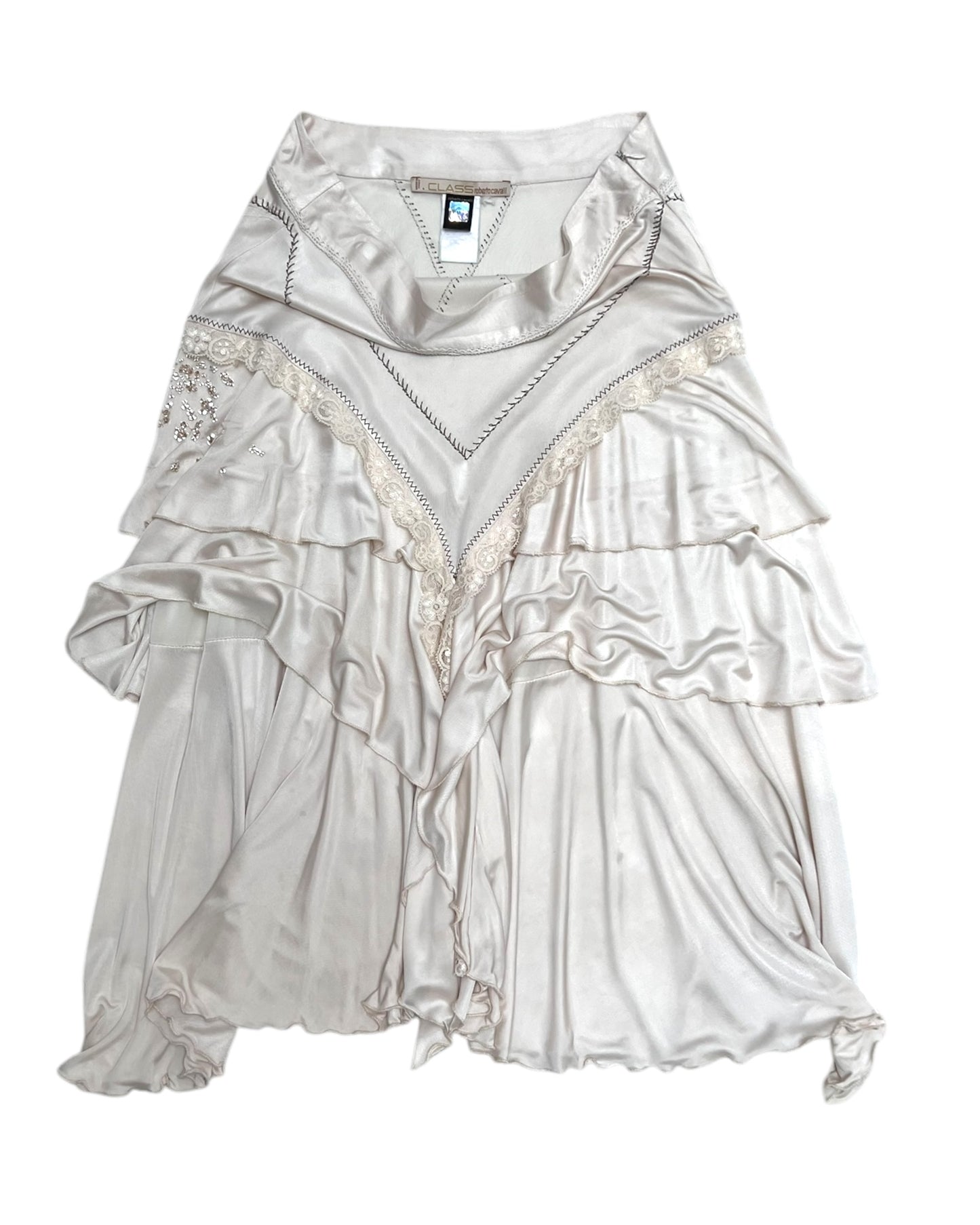 Vintage Roberto Cavalli Tiered Ecru Midi Skirt