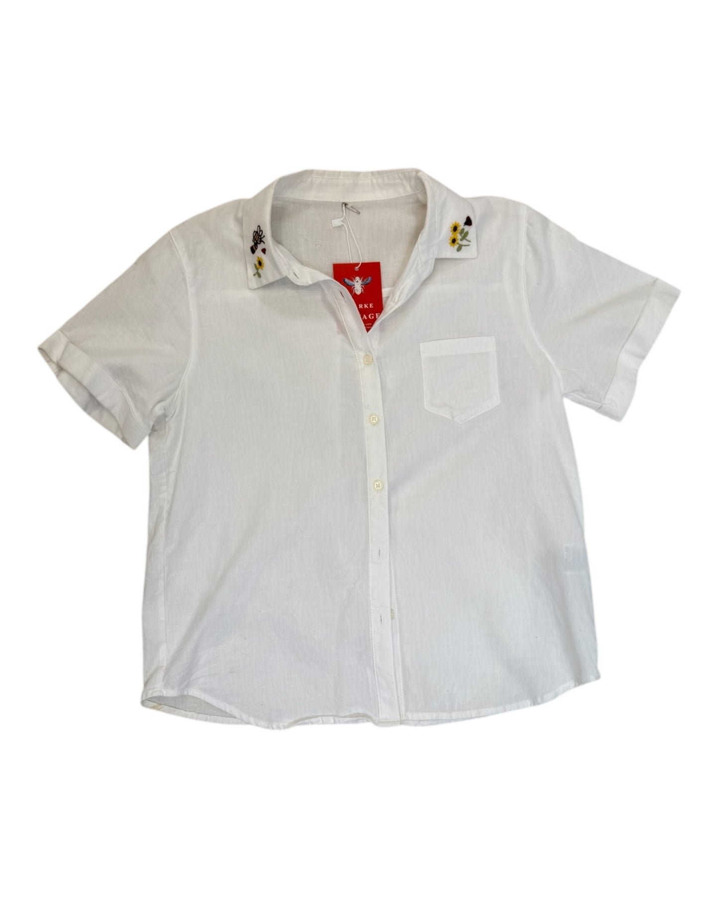 Vintage Embroidered Cotton Button-Up Top