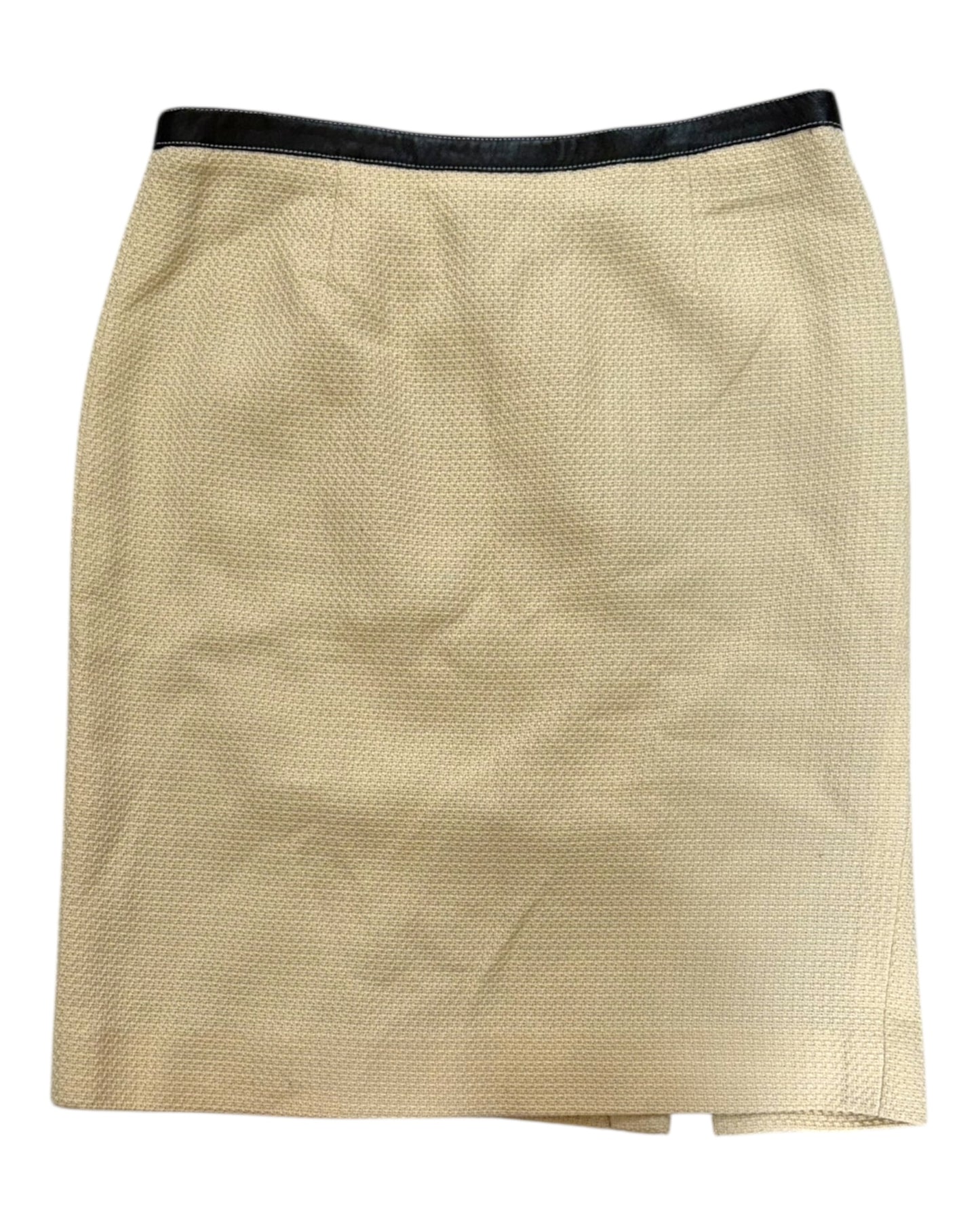 Vintage Beige Pencil Skirt with Leather Details