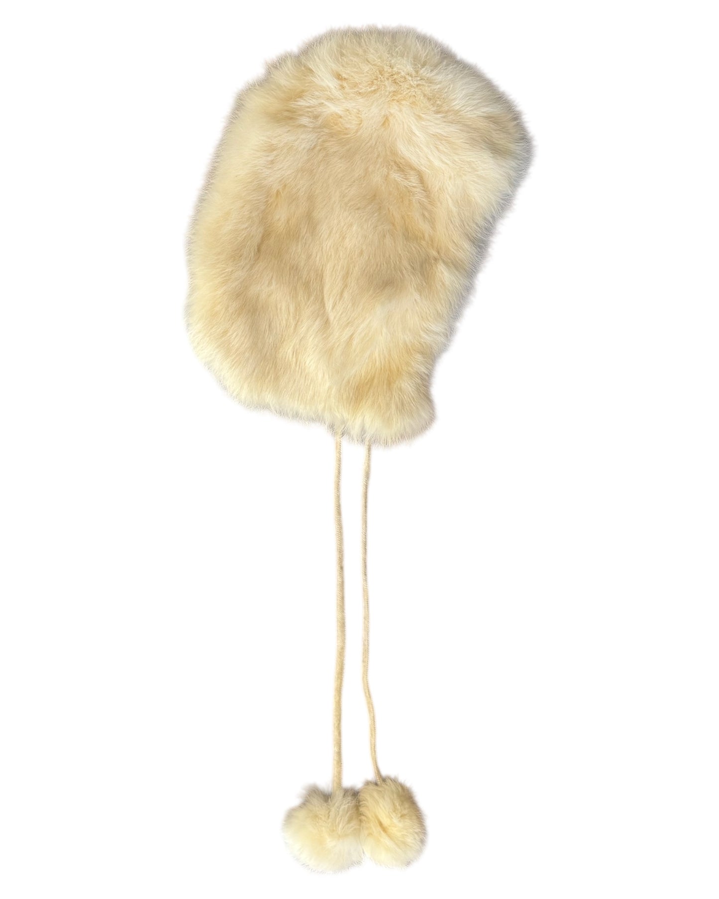 Vintage White Fur Hat with Pom Poms