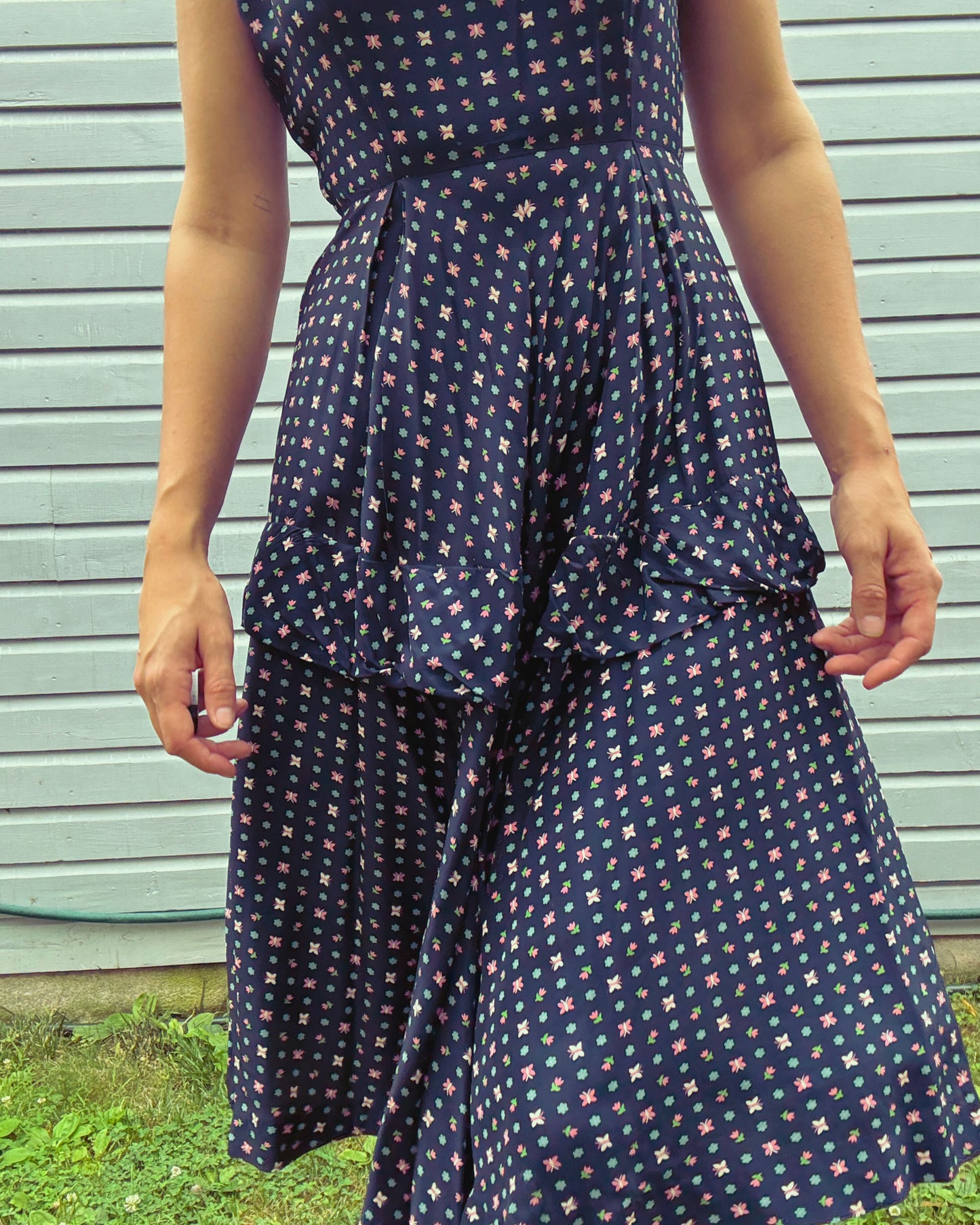 Vintage Navy Butterfly Midi Dress