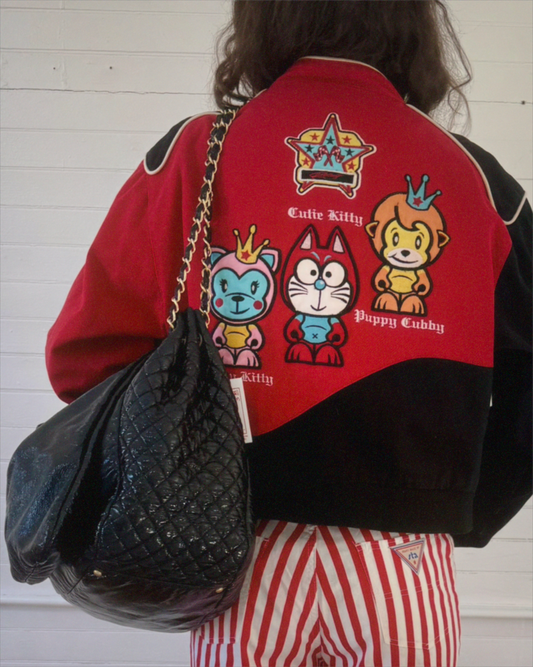Vintage Red and Black Cartoon Racing Jacket
