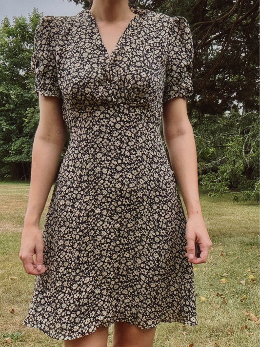 Pre-Loved RRL Ralph Lauren Silk Navy Blue Floral Mini Dress
