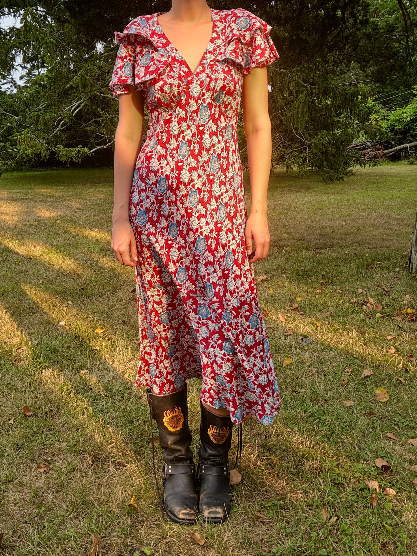 Vintage POLO Ralph Lauren Red Floral Midi Dress