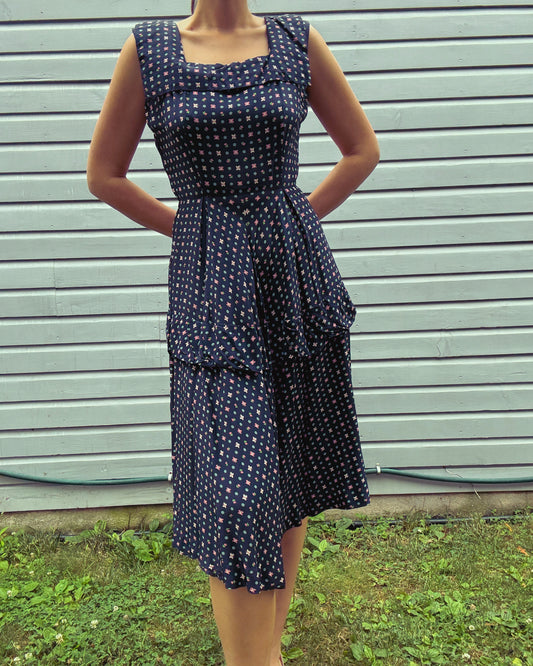 Vintage Navy Butterfly Midi Dress