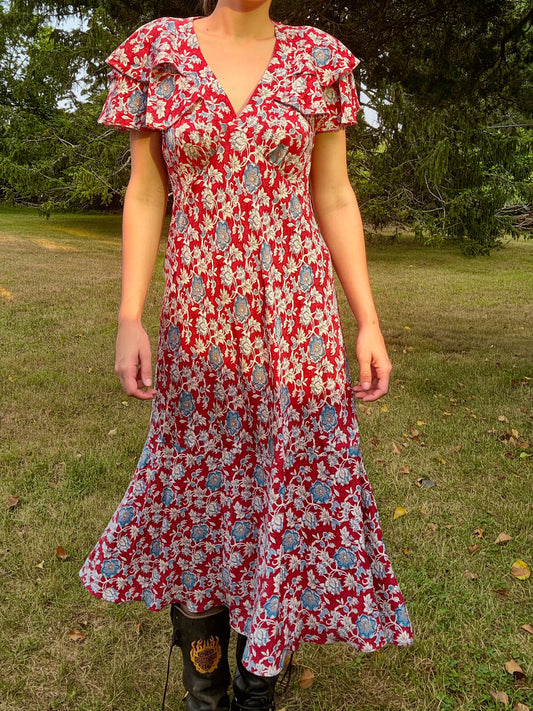 Pre-Loved POLO Ralph Lauren Red Floral Midi Dress
