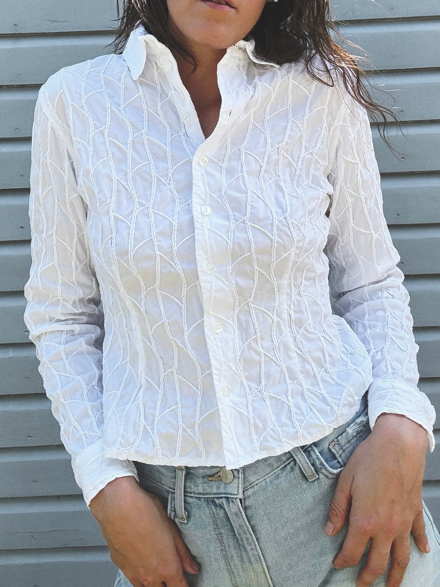 Vintage Anne Fontaine White Embroidered Blouse