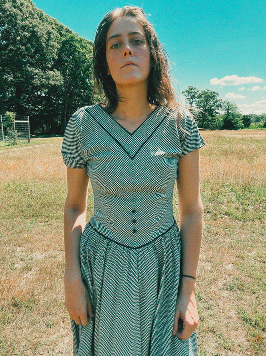 Vintage 1950s Blue Plaid Midi Dress