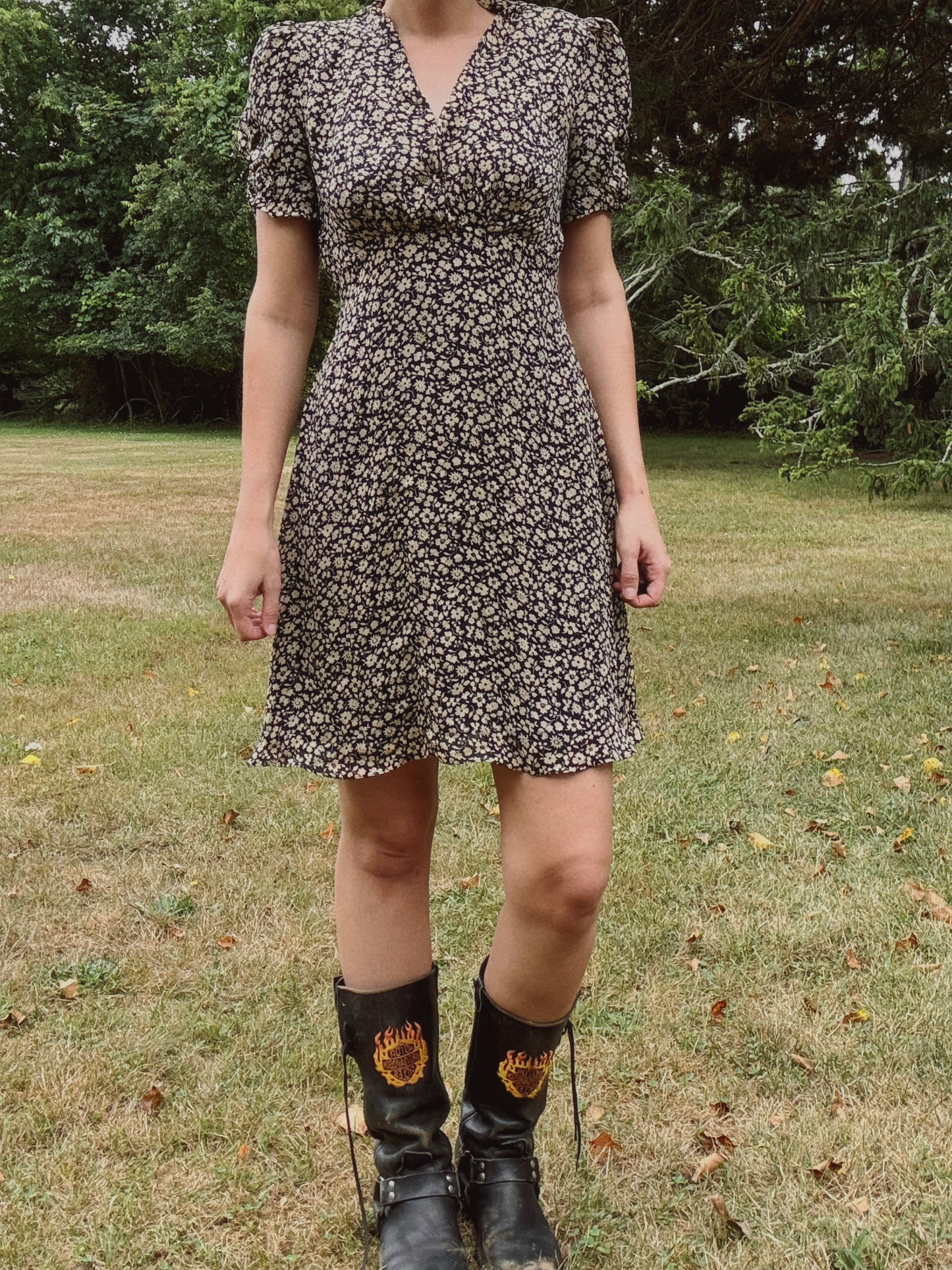 Pre-Loved RRL Ralph Lauren Silk Navy Blue Floral Mini Dress