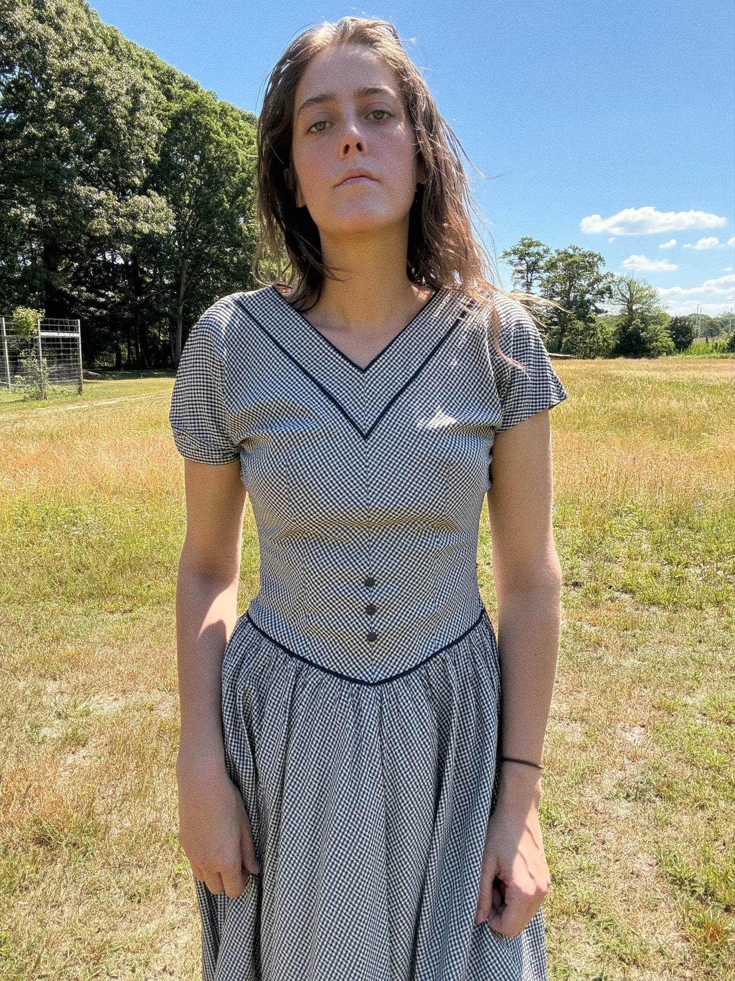 Vintage 1950s Blue Plaid Midi Dress
