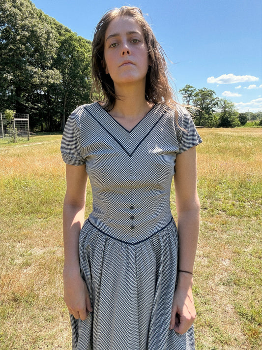 Vintage 1950s Blue Plaid Midi Dress