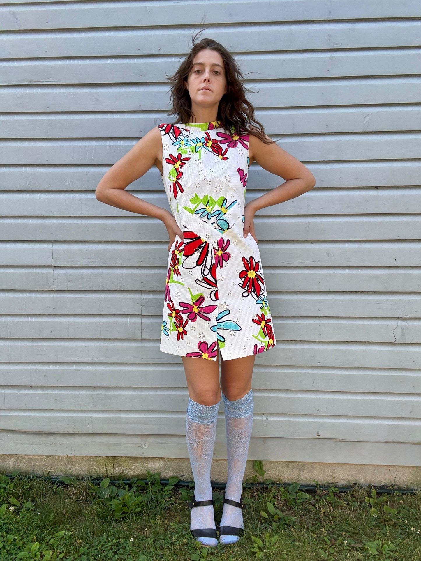 Vintage Christian Lacroix Floral Eyelet Shift Dress