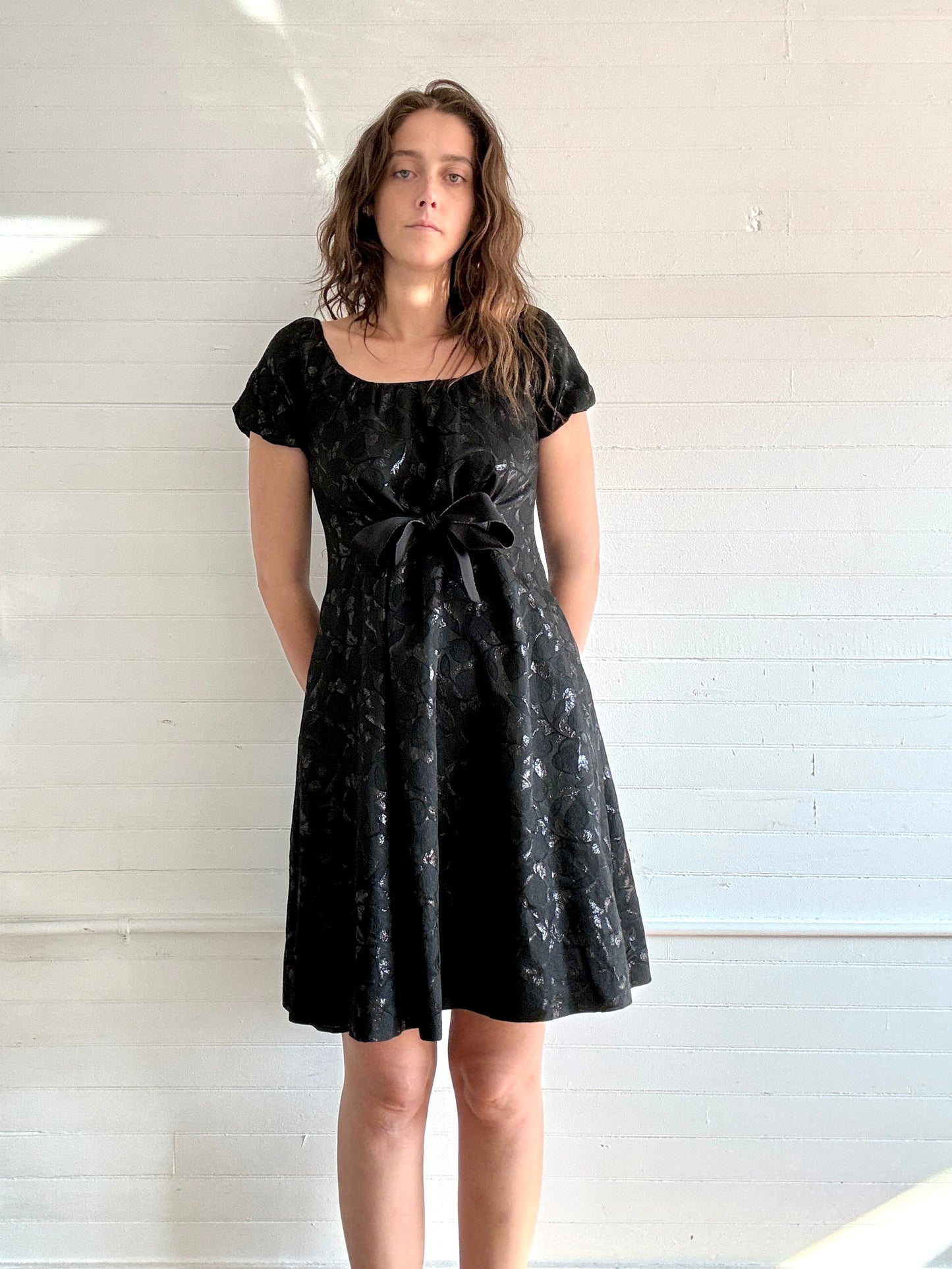 Vintage 2000s Moschino Black Floral Dress with Ribbon