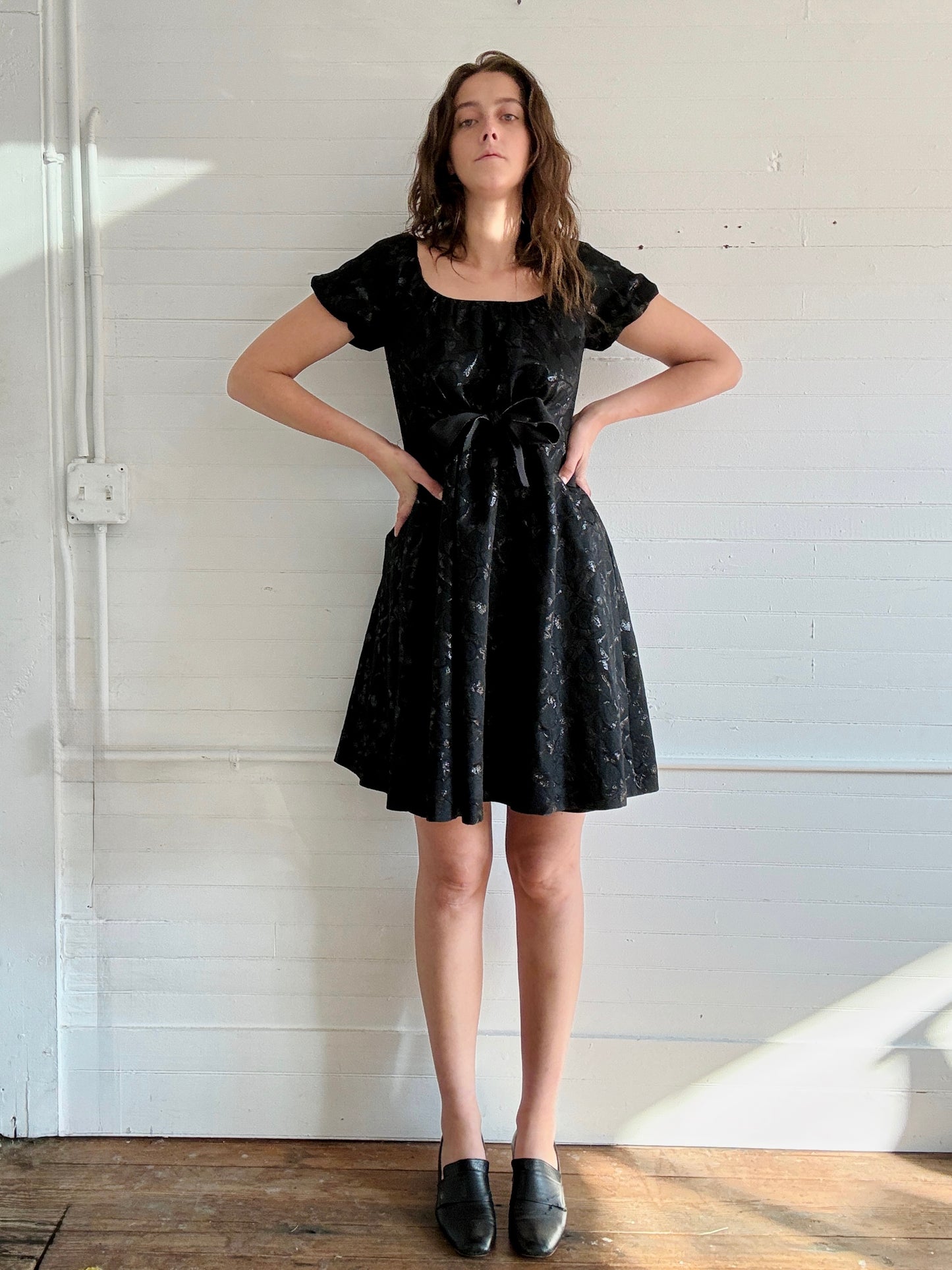 Vintage 2000s Moschino Black Floral Dress with Ribbon
