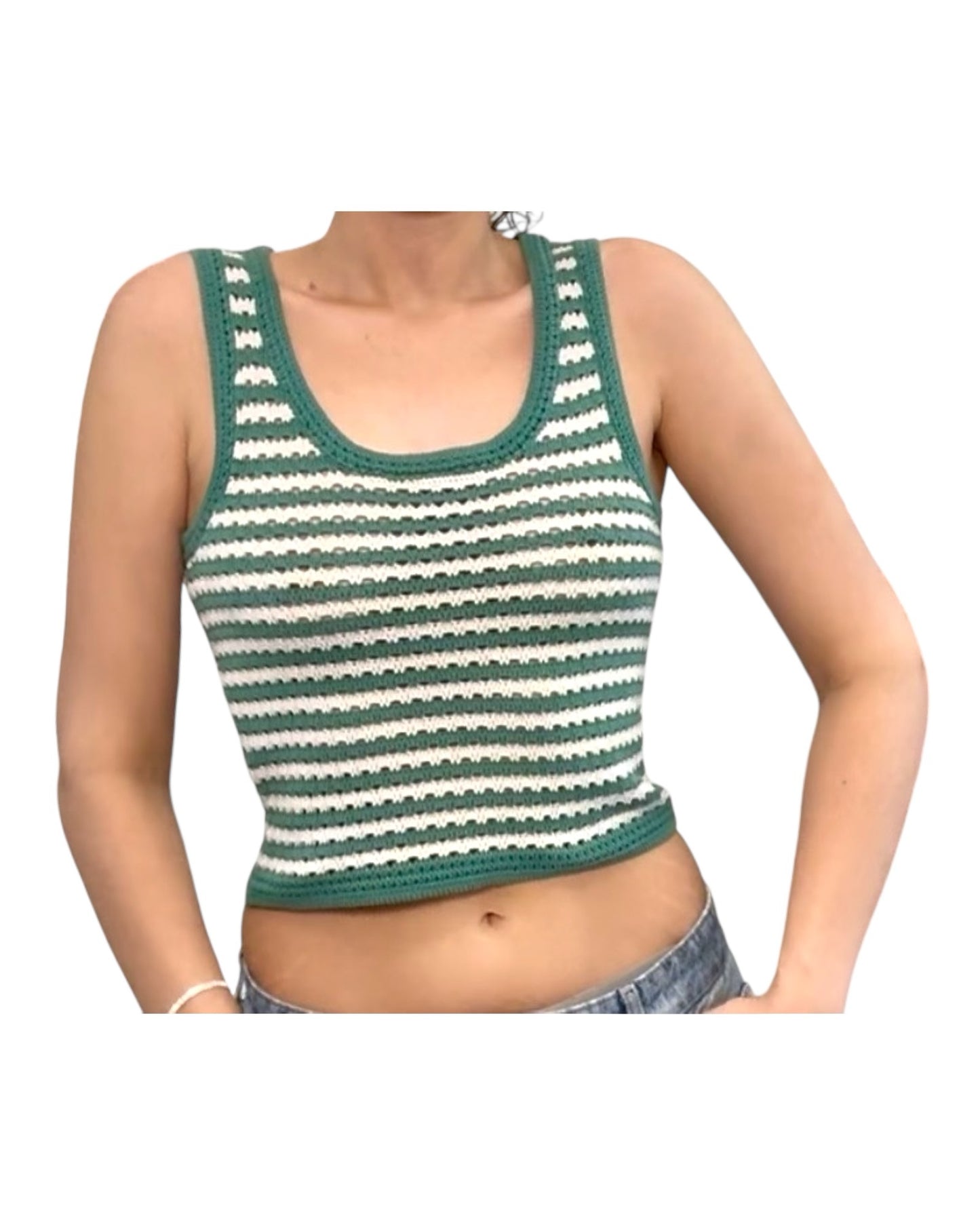 Pre-Loved Guess Green Stripe Knit Tank Top