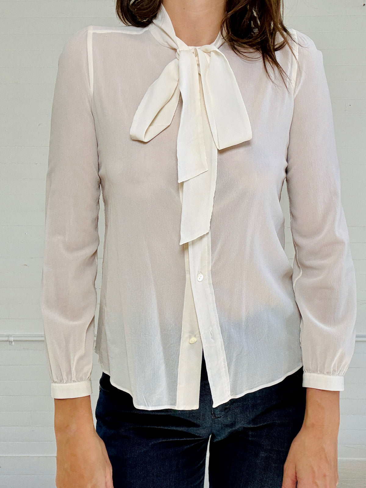 Vintage Dolce & Gabbana White Pussy Bow Blouse