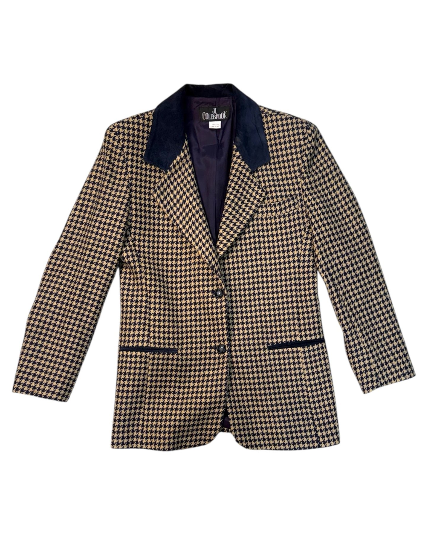 Vintage JL Colebrook Tan and Navy Gingham Blazer