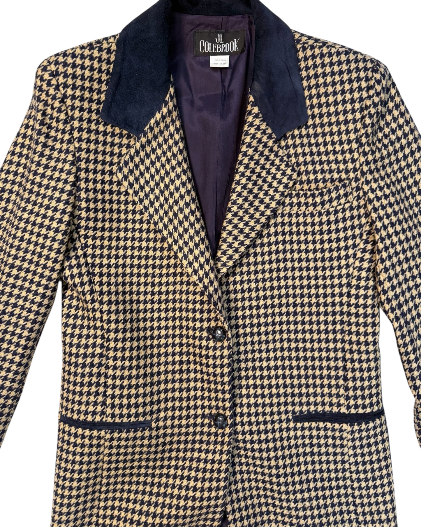 Vintage JL Colebrook Tan and Navy Gingham Blazer