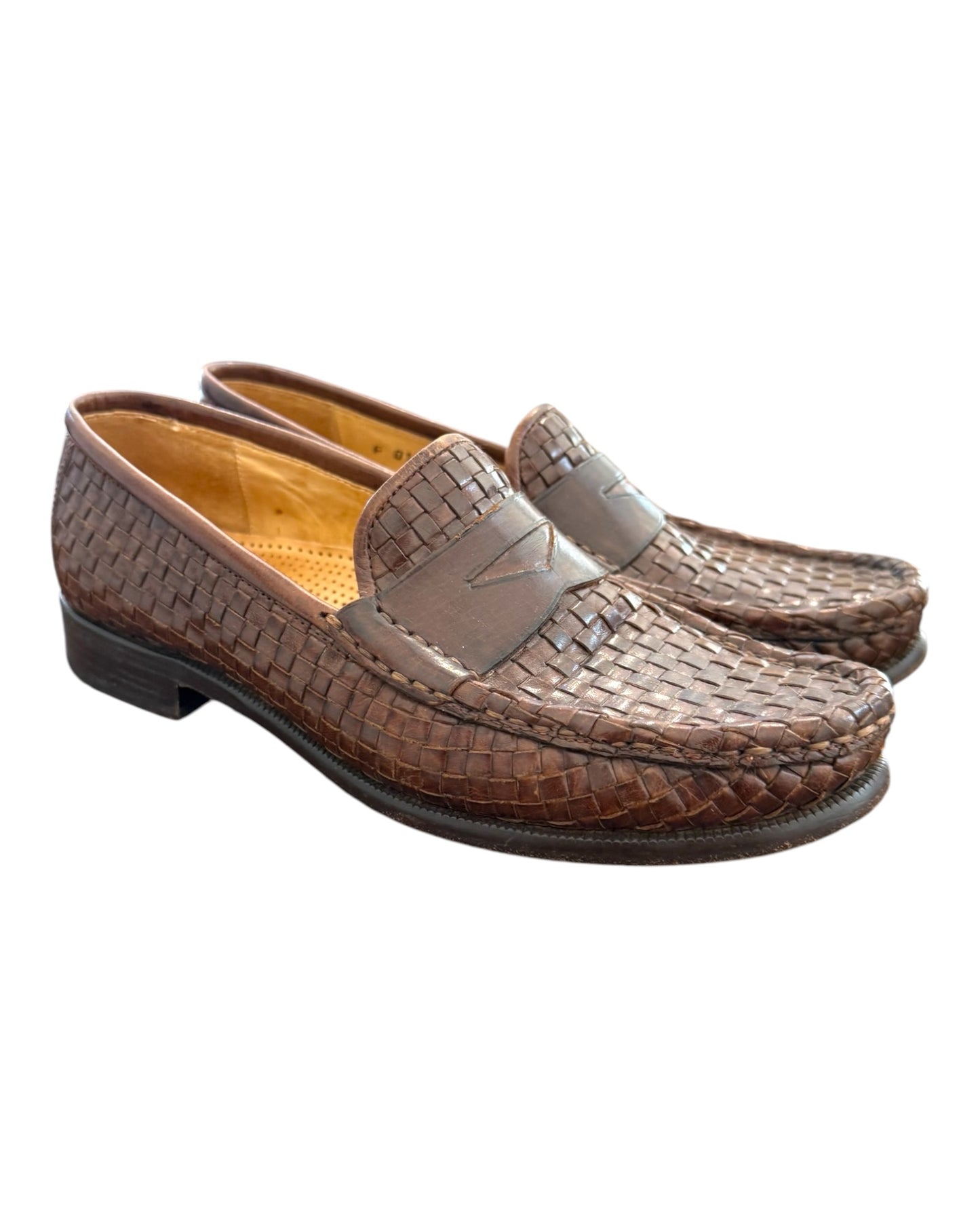 Vintage Cole Haan Brown Leather Woven Loafers