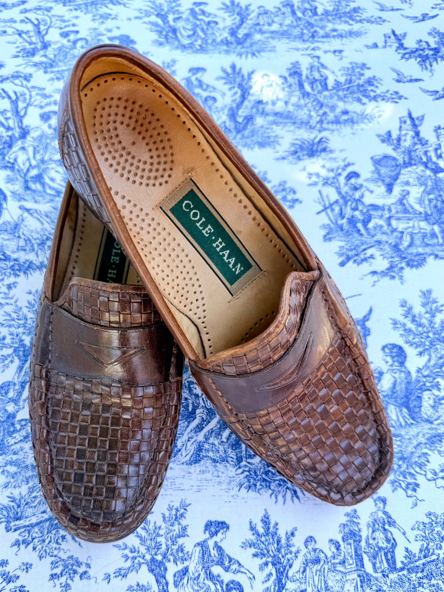 Vintage Cole Haan Brown Leather Woven Loafers