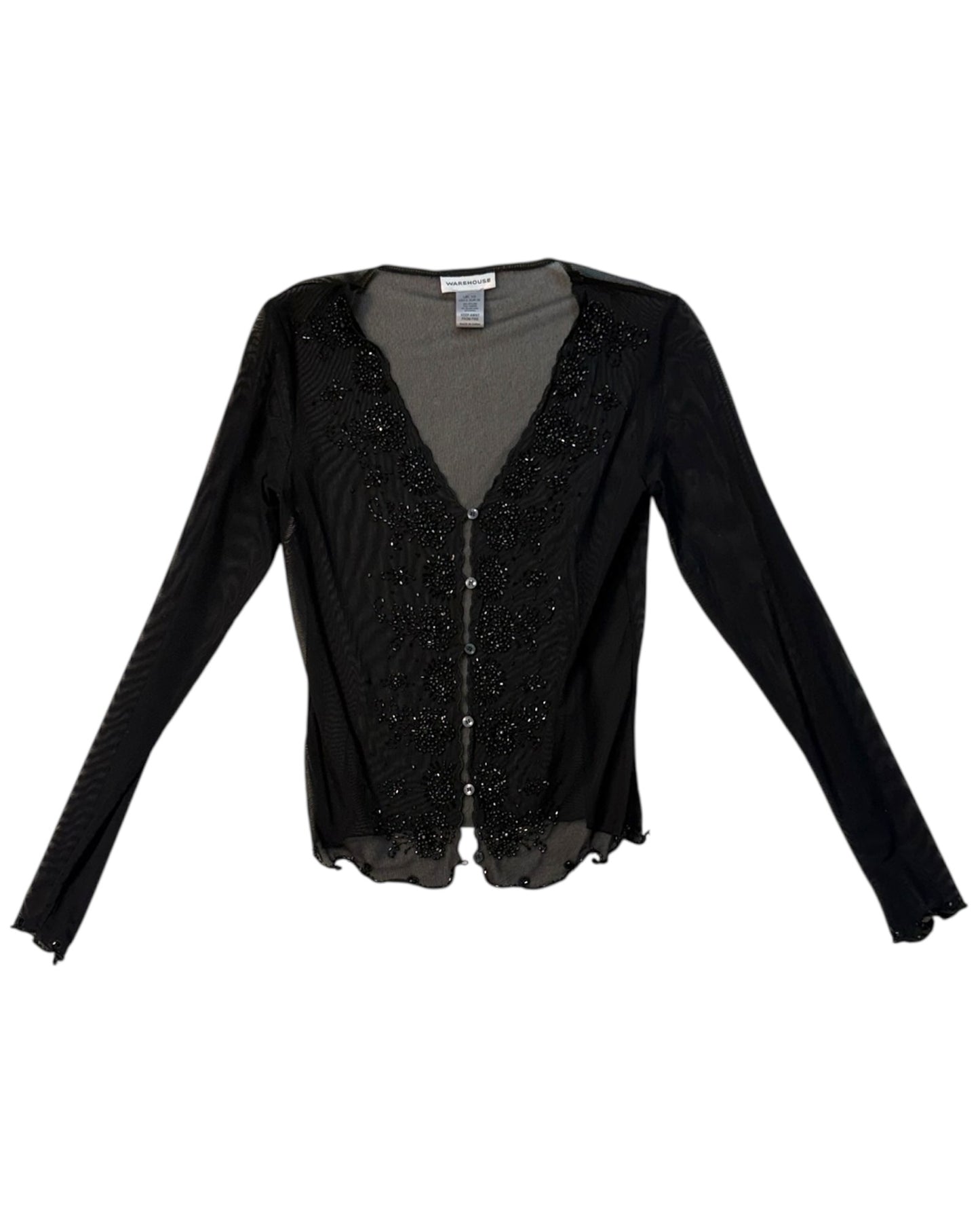 Vintage Black Sheer Beaded Cardigan