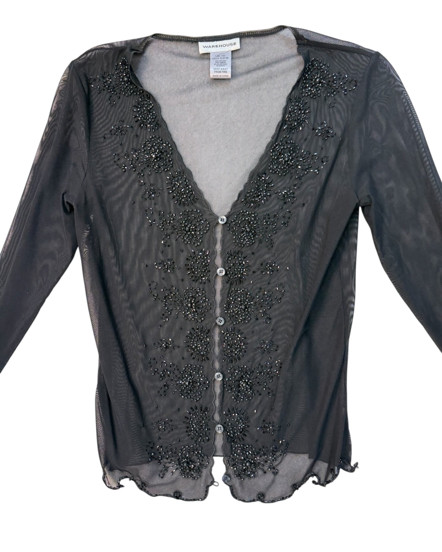 Vintage Black Sheer Beaded Cardigan