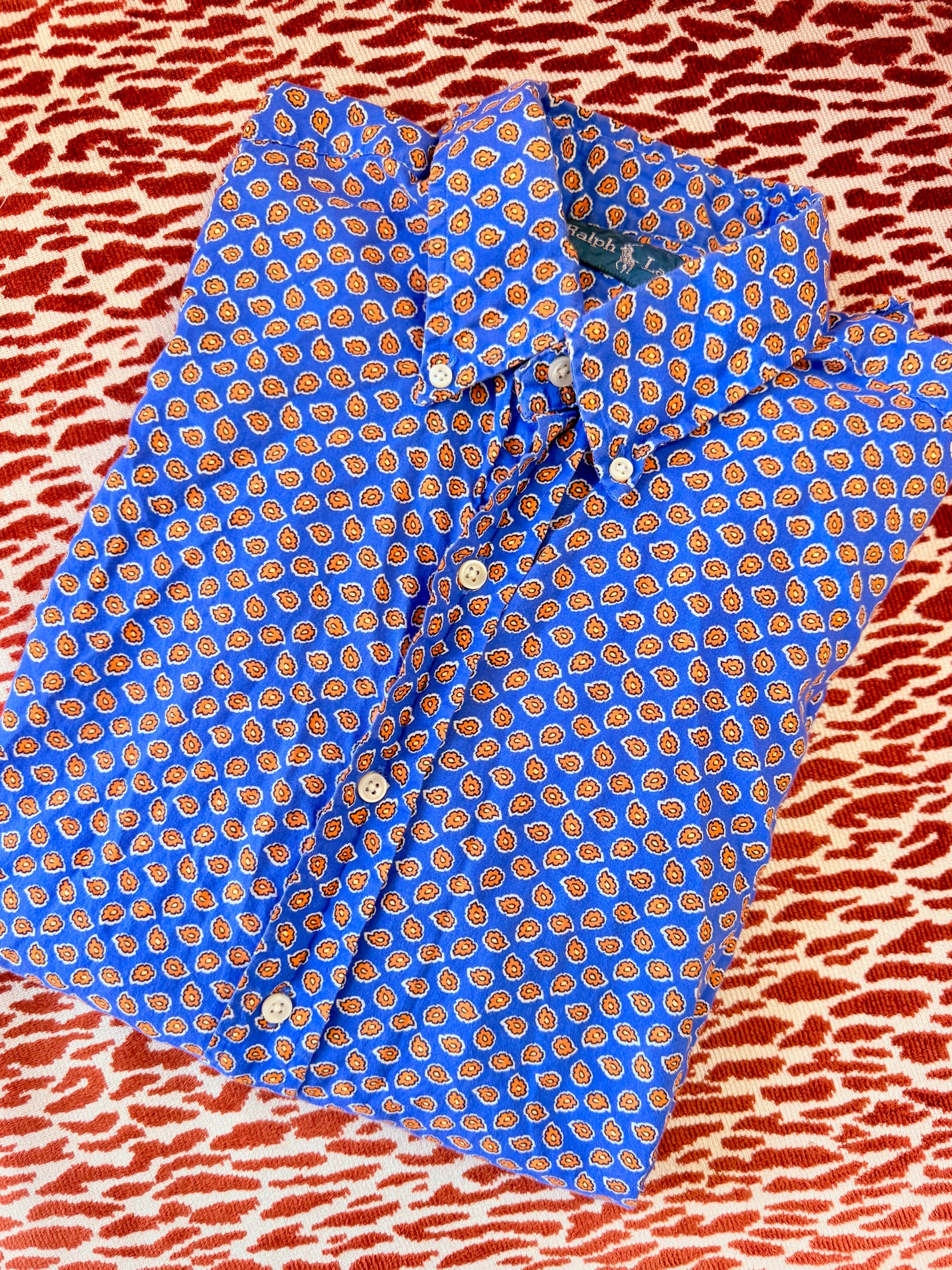 Vintage Ralph Lauren Blue and Orange Button Up Top