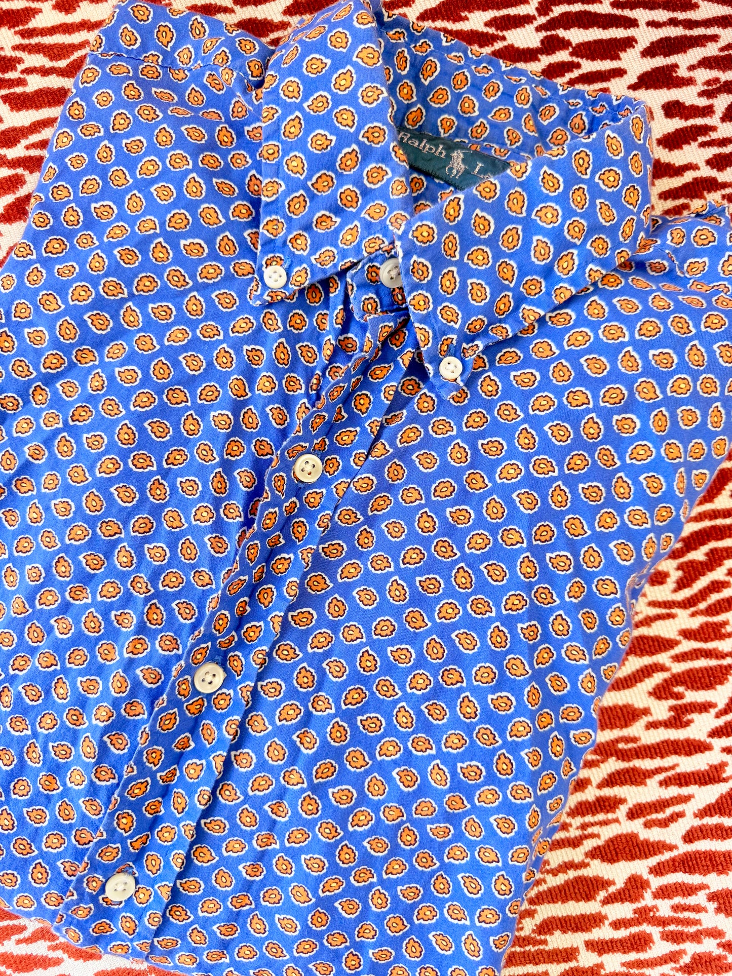Vintage Ralph Lauren Blue and Orange Button Up Top