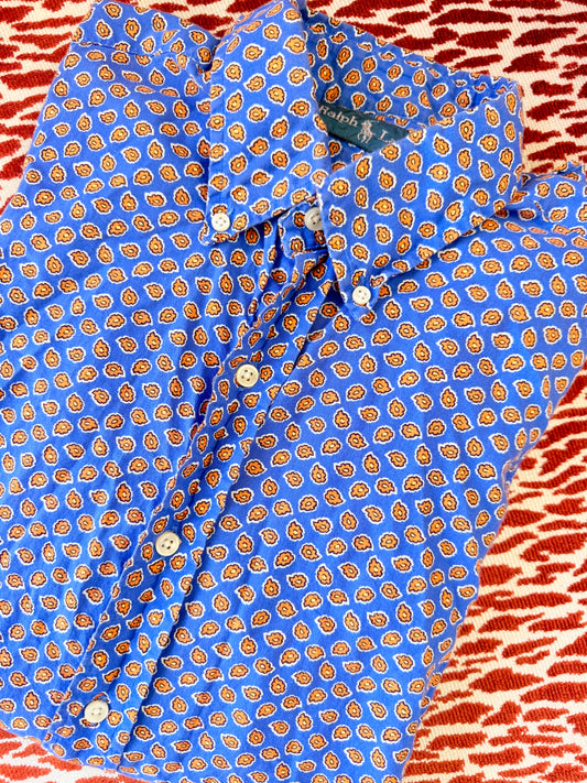 Vintage Ralph Lauren Blue and Orange Button Up Top