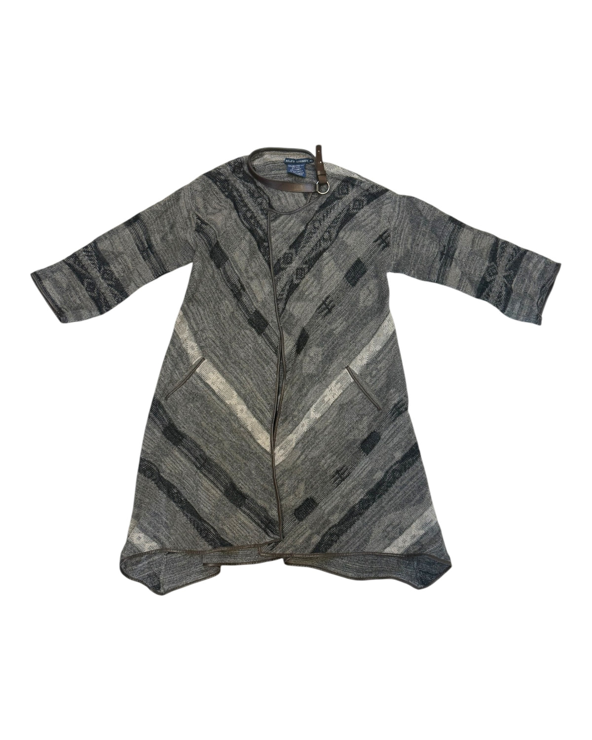 Vintage Ralph Lauren Grey Cardigan Sweater with Leather Trim
