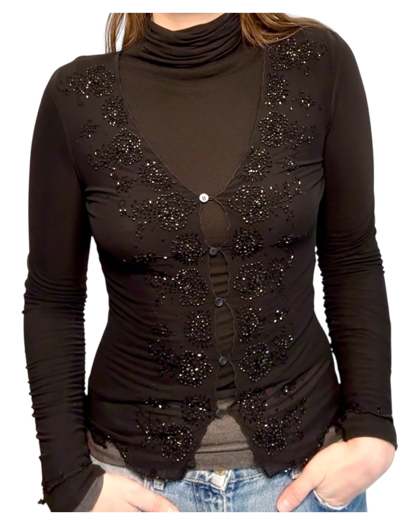 Vintage Black Sheer Beaded Cardigan