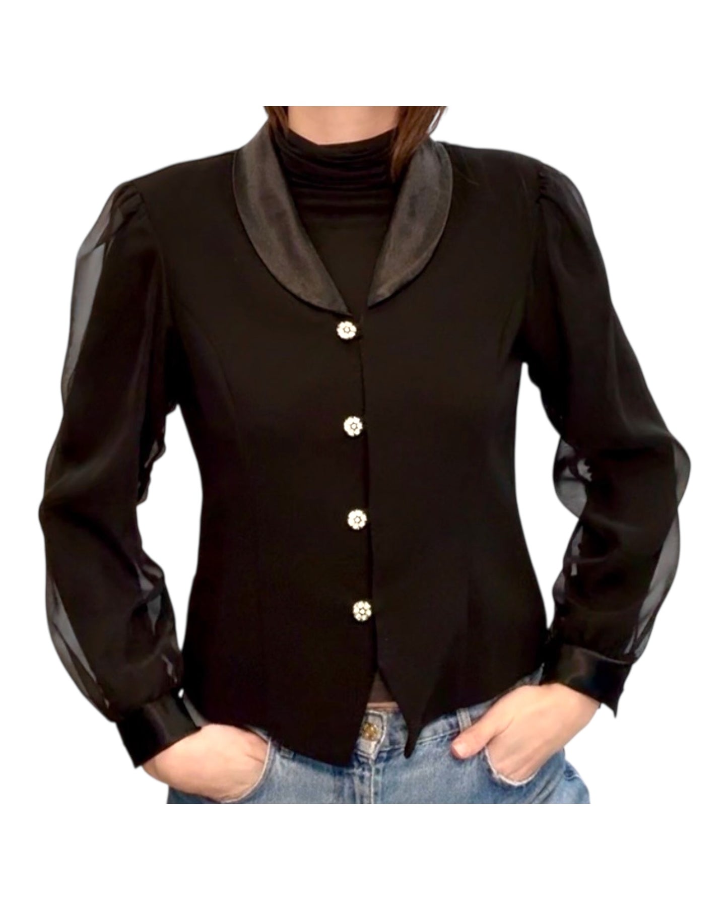 Vintage Black Evening Jacket with Embellished Buttons