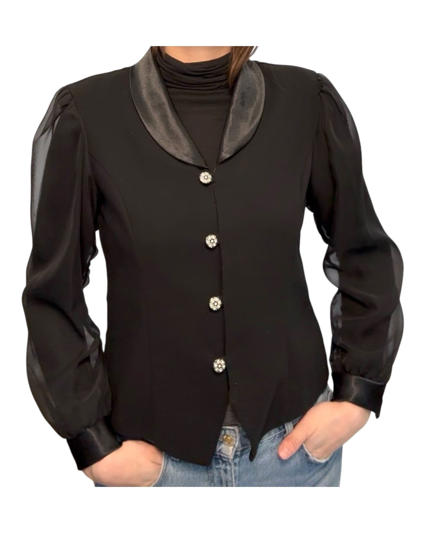 Vintage Black Evening Jacket with Embellished Buttons