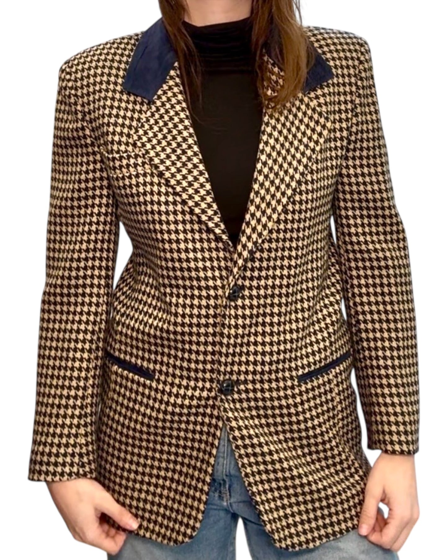 Vintage JL Colebrook Tan and Navy Gingham Blazer