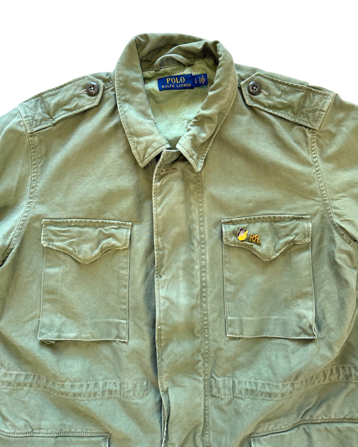 Vintage POLO Ralph Lauren Green Army Jacket with Pins