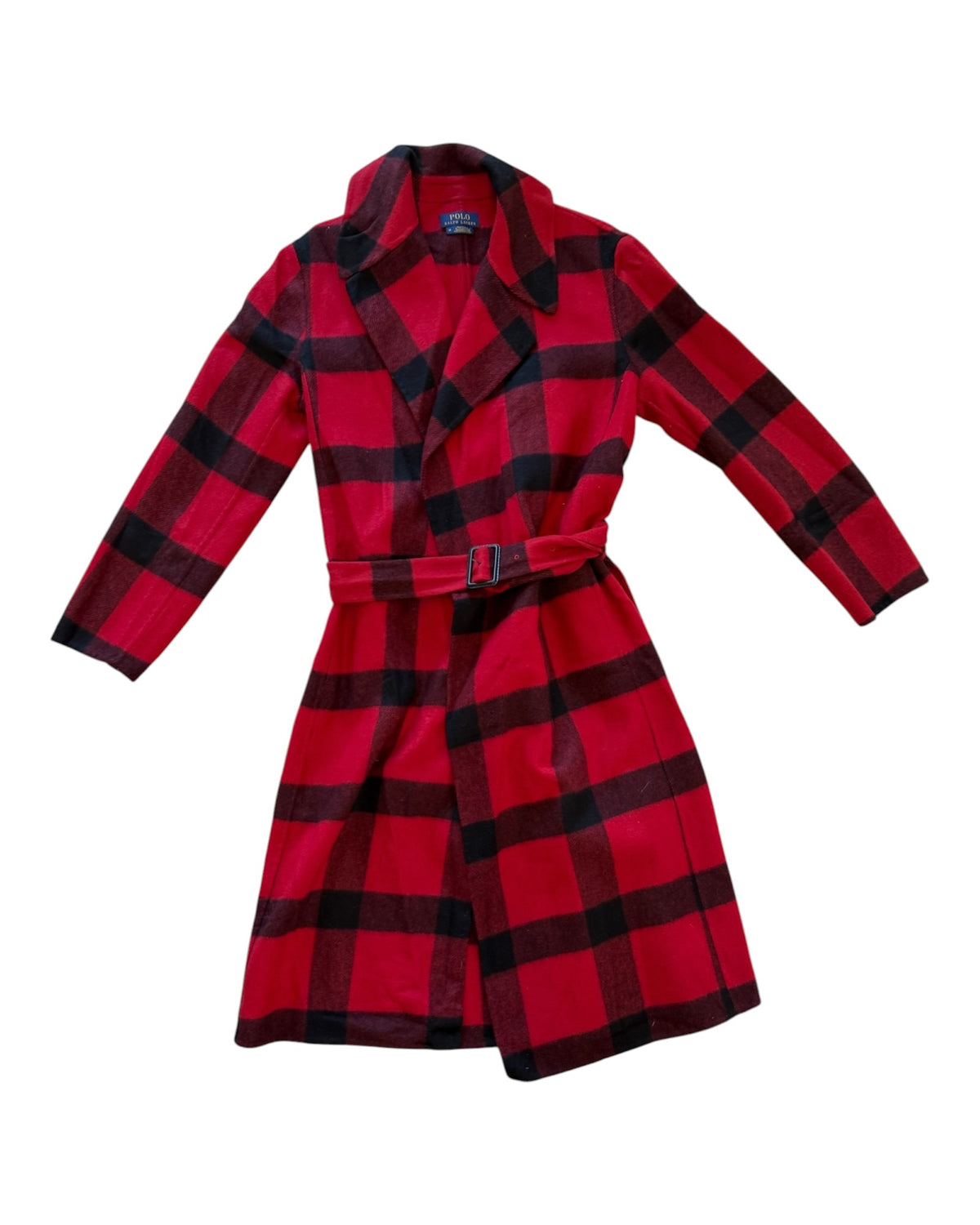 Vintage POLO Ralph Lauren Red and Black Wool Trench Coat